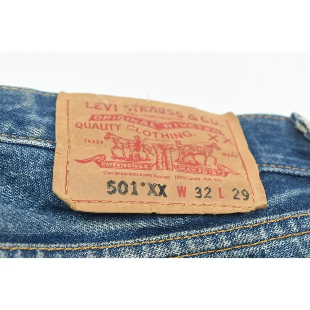 Vintage Levis 501xx Jeans Mens 32x29 (32x27.5) Blue Distressed Button-Fly 90s